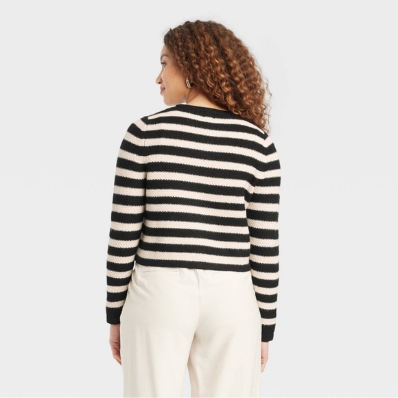 Women's Lady Cardigan - A New Day Black Striped - Picture 3 of 7